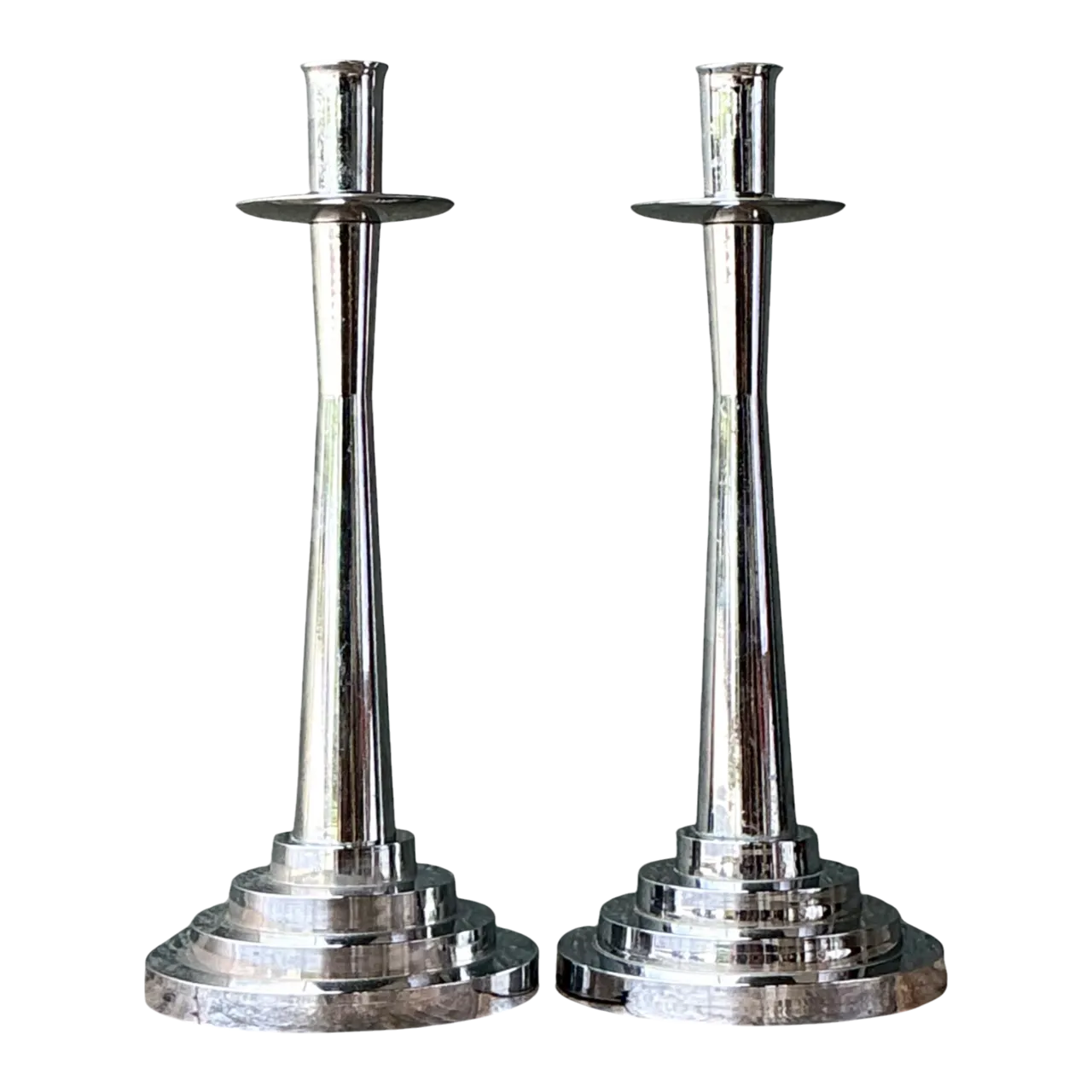 Vintage Stepped Base Chrome Candlesticks