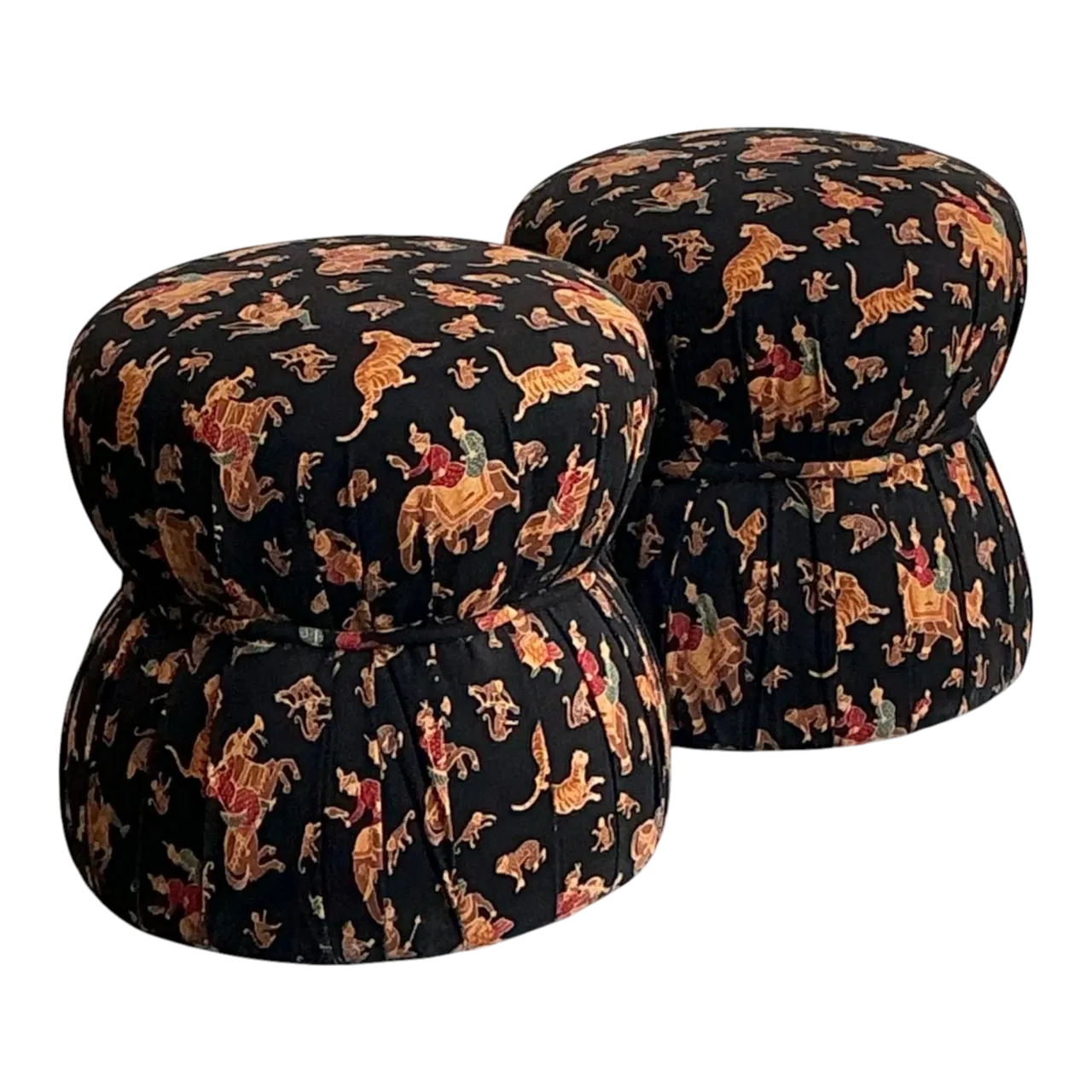 Vintage Upholstered Elephant Low Stools - A Pair