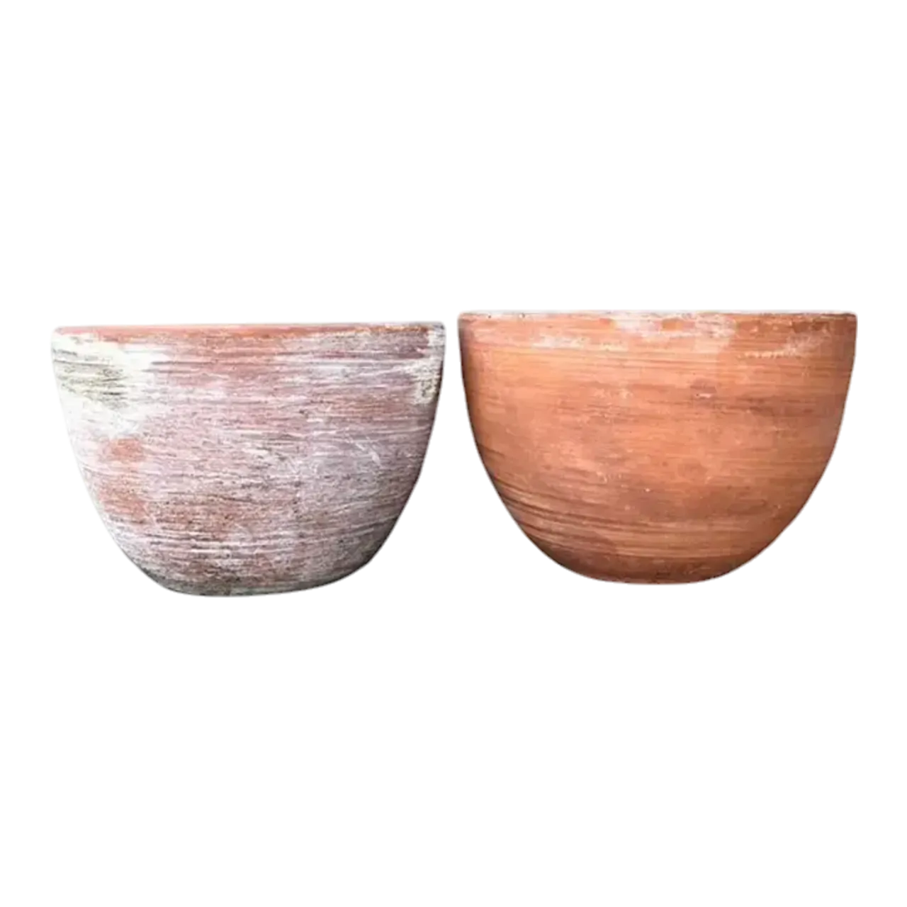 Vintage Washed Terracotta Planter Bowls - Set of 2