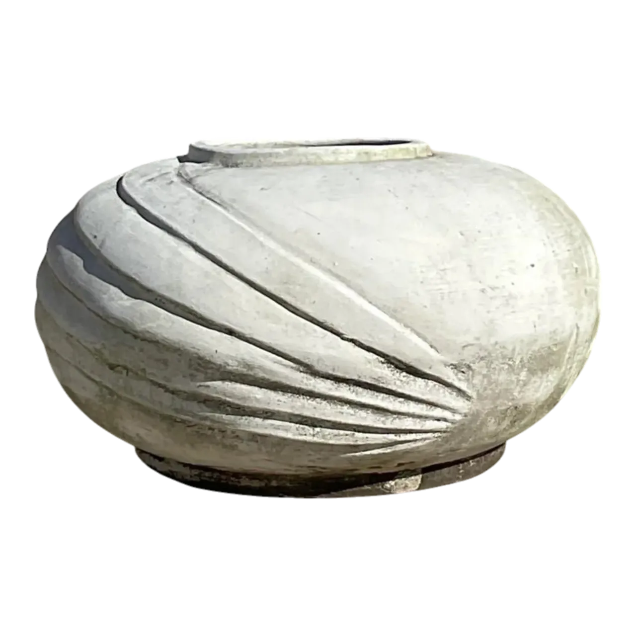 Vintage White Deco Style Terracotta Planter With Ridges