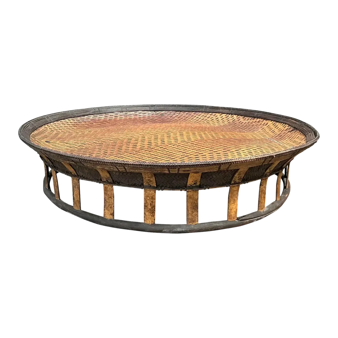 Vintage Woven Rattan and Bamboo Large Tray