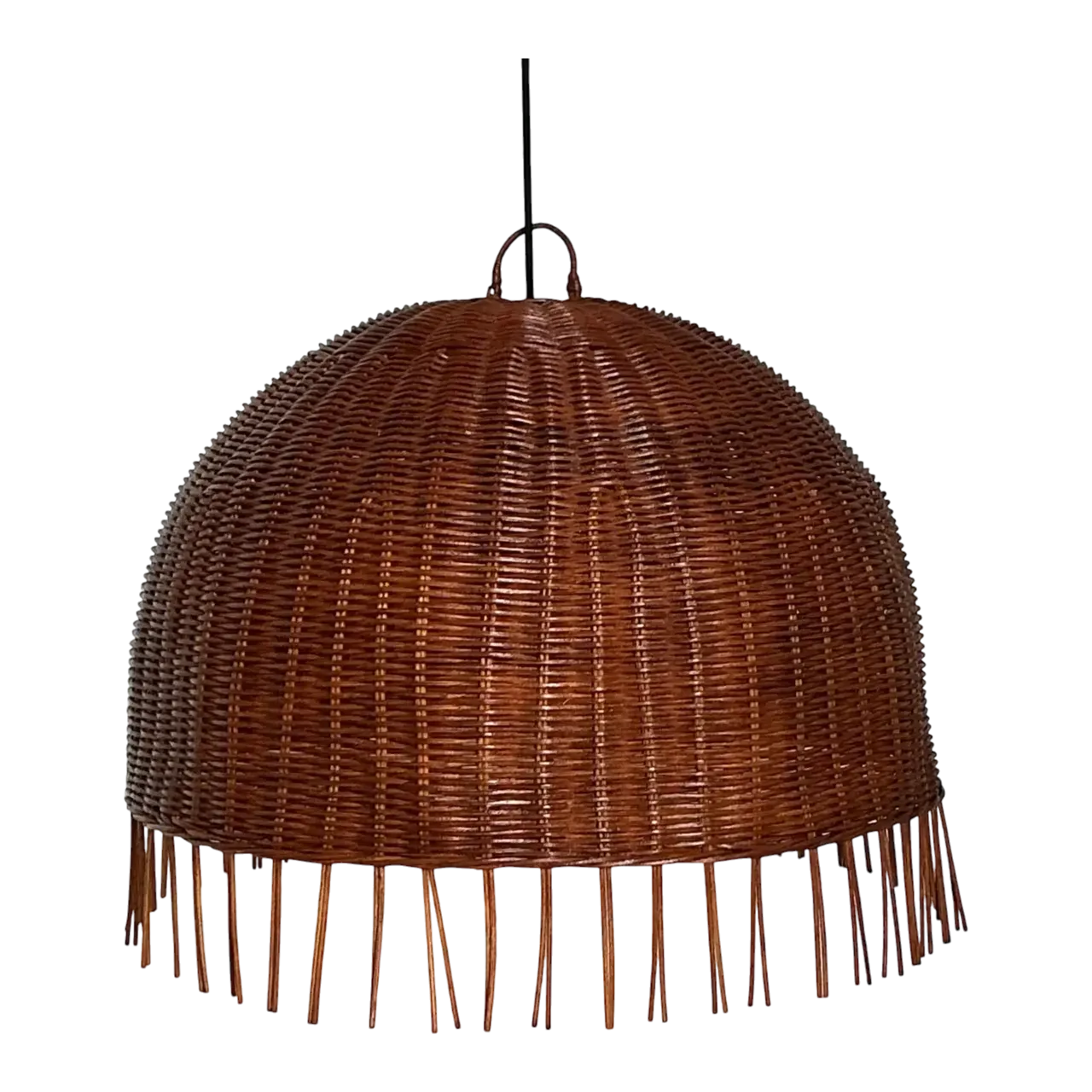 Vintage Woven Rattan Dime Chandelier