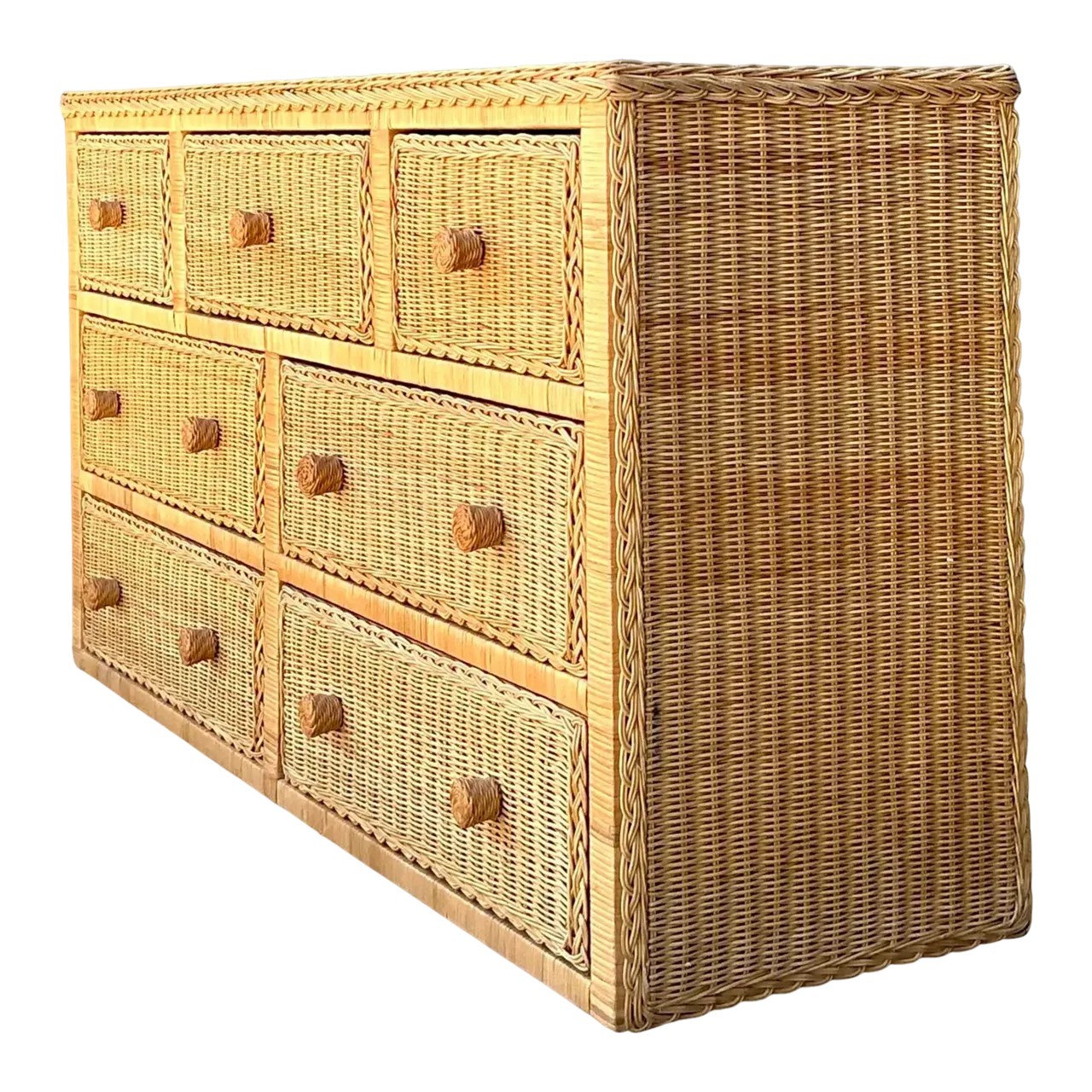 Vintage Woven Rattan Dresser