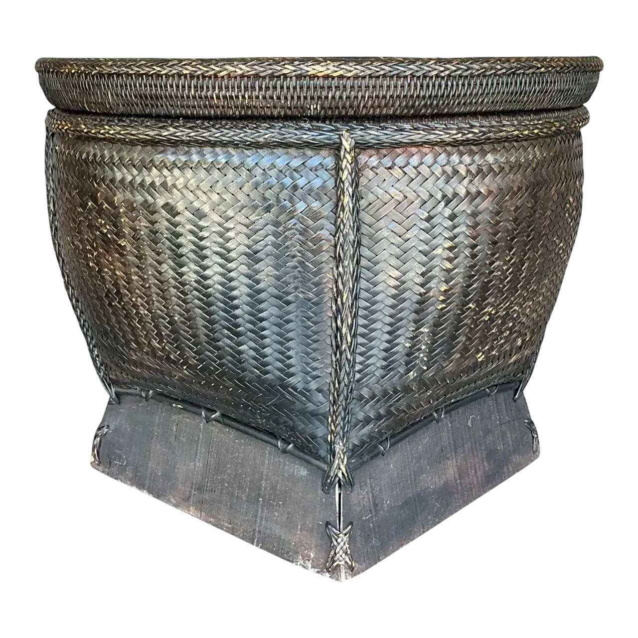 Vintage Woven Rattan Lidded Basket