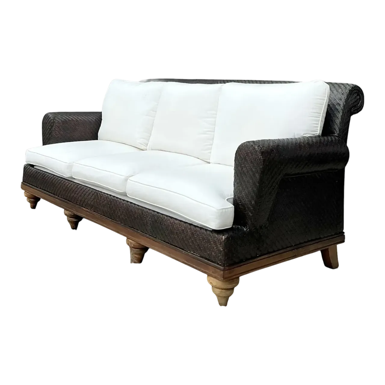 Vintage Woven Rattan Roll Arm Sofa