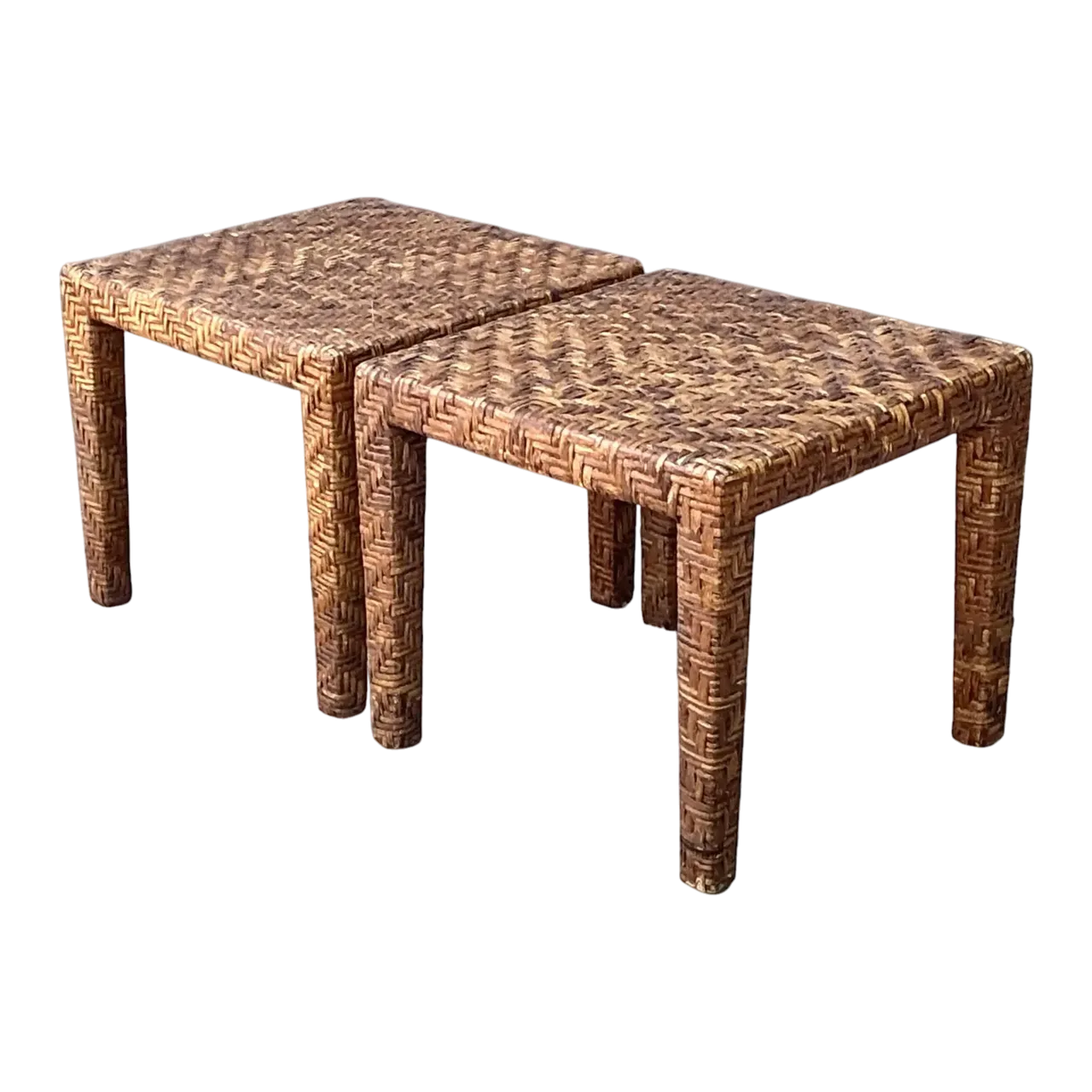 Vintage Woven Rattan Side Tables - A Pair