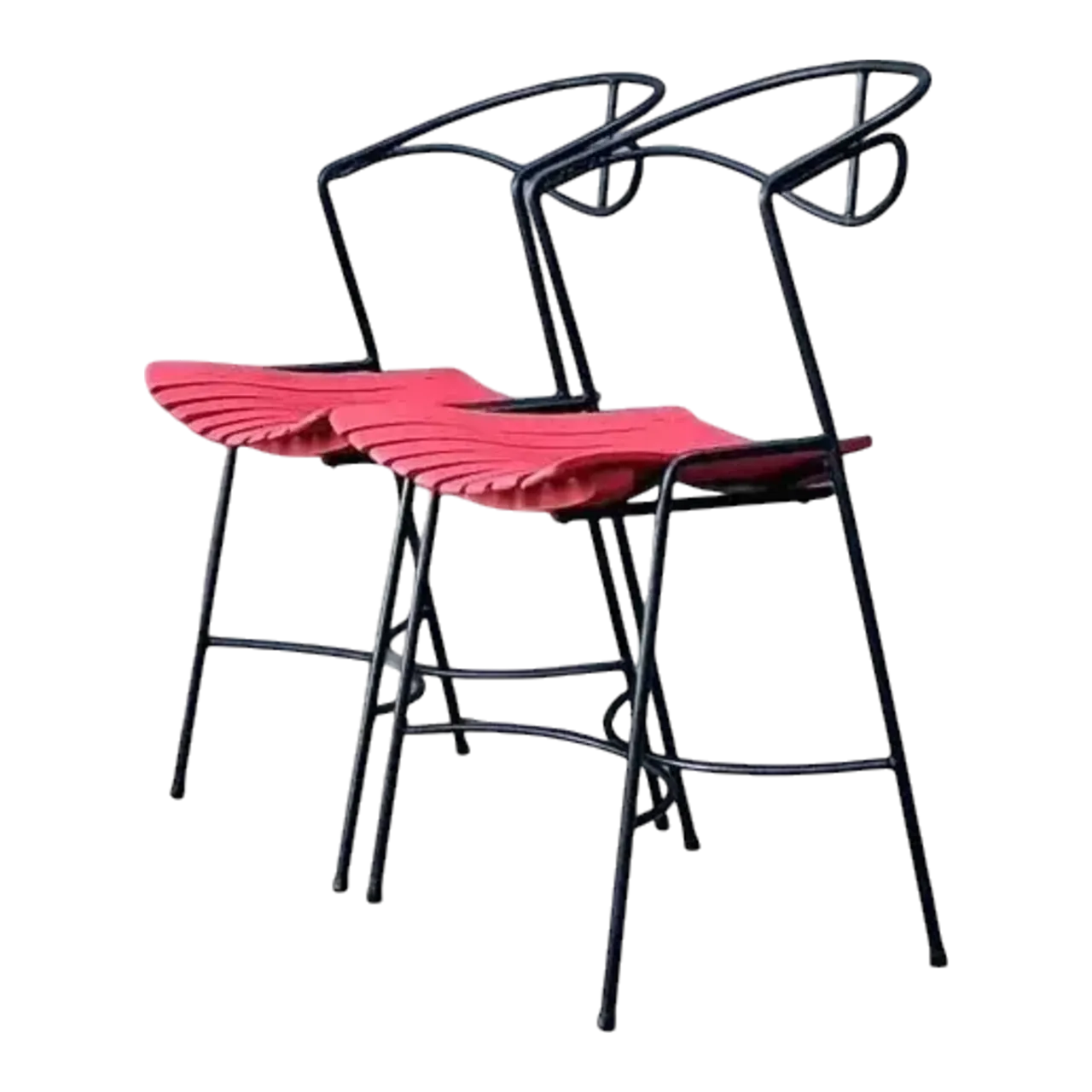 Vintage Wrought Iron Slat Chairs After Arthur Umanoff - A Pair